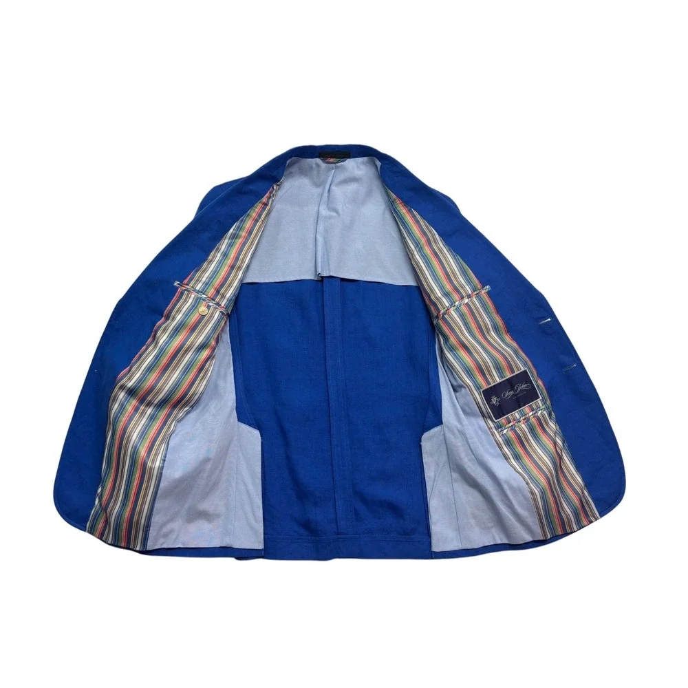 Sean John 38S Royal Blue 100% Linen Blazer Jacket Sport Suit Coat Soft Shoulder